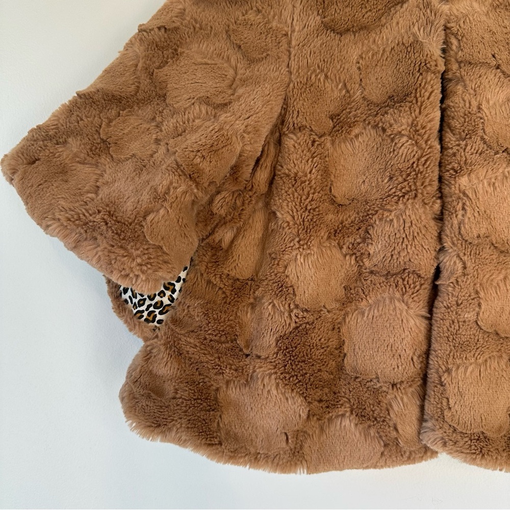 Zara Kids Cotton Furry Teddy Bear Cape Capelet Cheetah Leopard Lined, size 7-8 - Picture 6 of 16